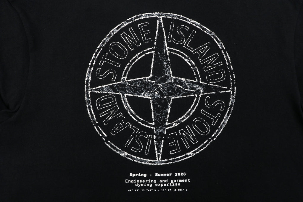 Stone Island Distressed Compass Badge Graphic Long-Sleeve T-Shirt - Black