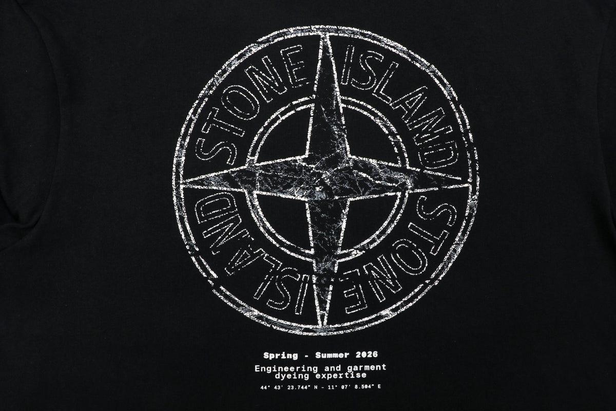 Stone Island Distressed Compass Badge Graphic Long-Sleeve T-Shirt - Black