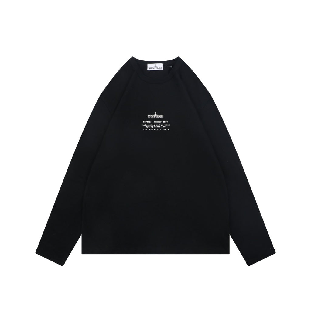 Stone Island Distressed Compass Badge Graphic Long-Sleeve T-Shirt - Black