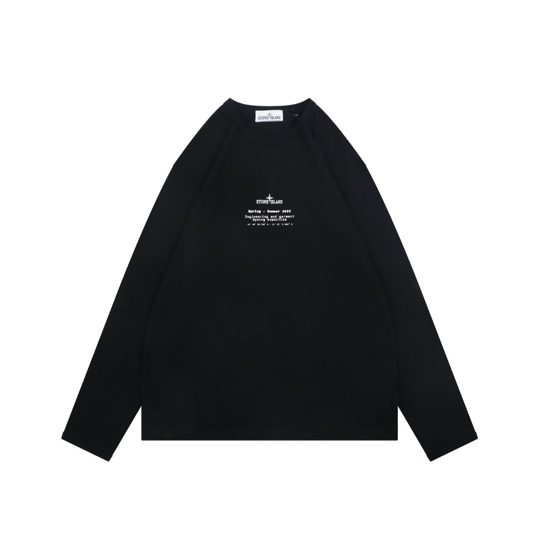 Stone Island Distressed Compass Badge Graphic Long-Sleeve T-Shirt - Black