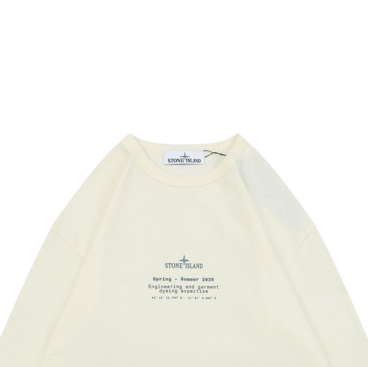 Stone Island Distressed Compass Badge Graphic Long-Sleeve T-Shirt - Ivory