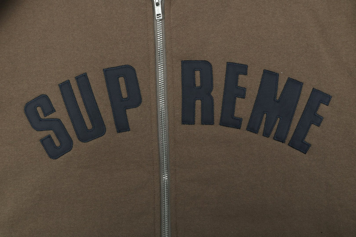 Supreme SS25 Arch Logo Appliqué Zip Hoodie - Dark Brown