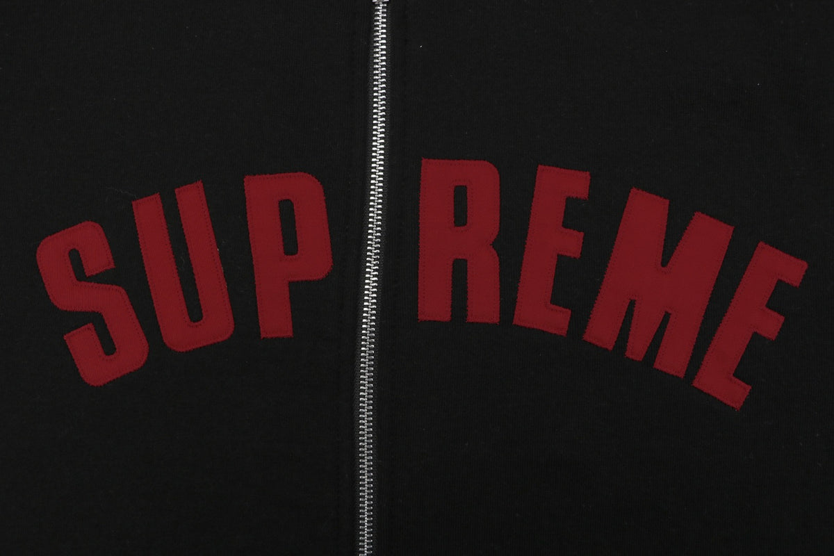 Supreme SS25 Arch Logo Appliqué Zip Hoodie - Black / Red