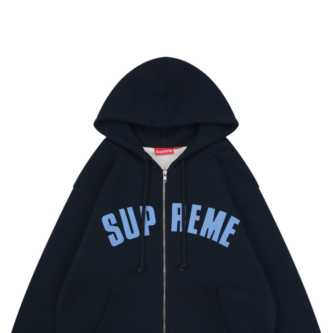 Supreme SS25 Arch Logo Appliqué Zip Hoodie - Navy
