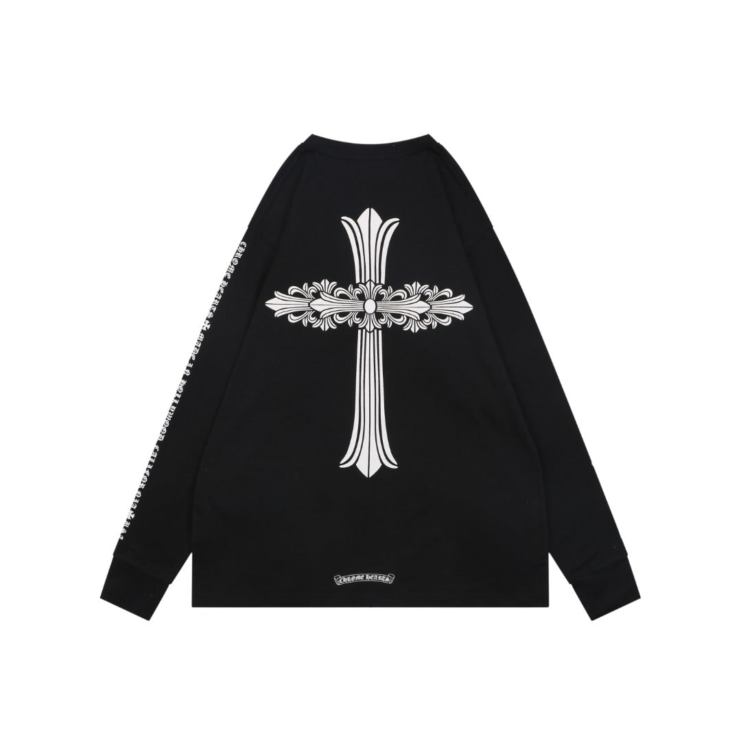 Chrome Hearts Oversized Floral Cross Graphic Long-Sleeve T-Shirt - Black