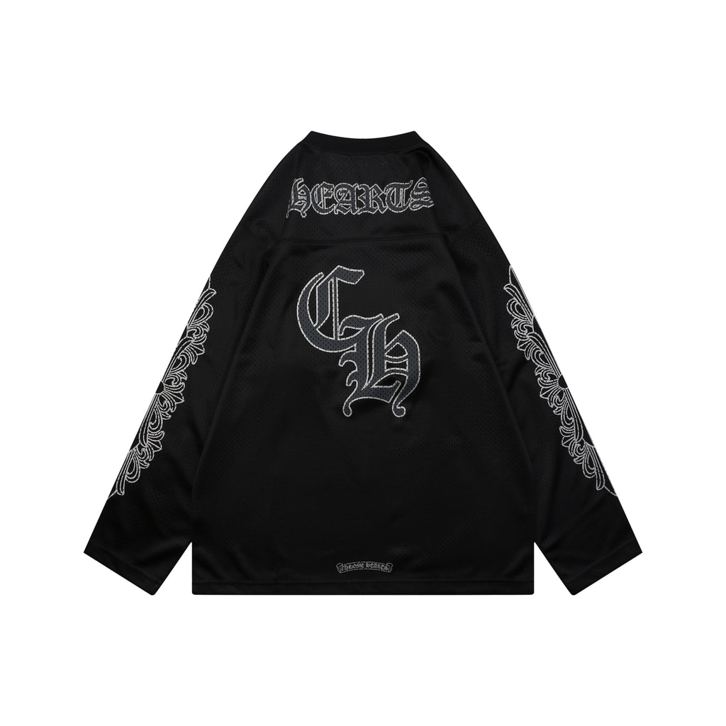 Chrome Hearts Glitter Sanskrit Scroll Ice Hockey Long-Sleeve T-Shirt - Black
