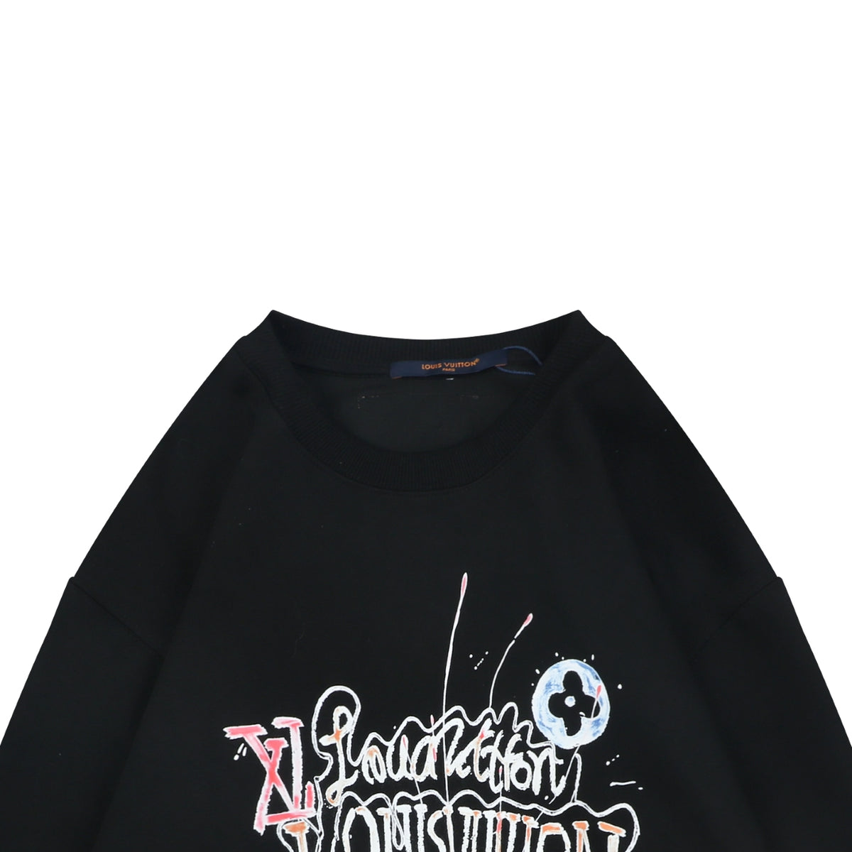 Louis Vuitton Hand-Painted Graffiti Monogram Lettering Crewneck Sweatshirt - Black