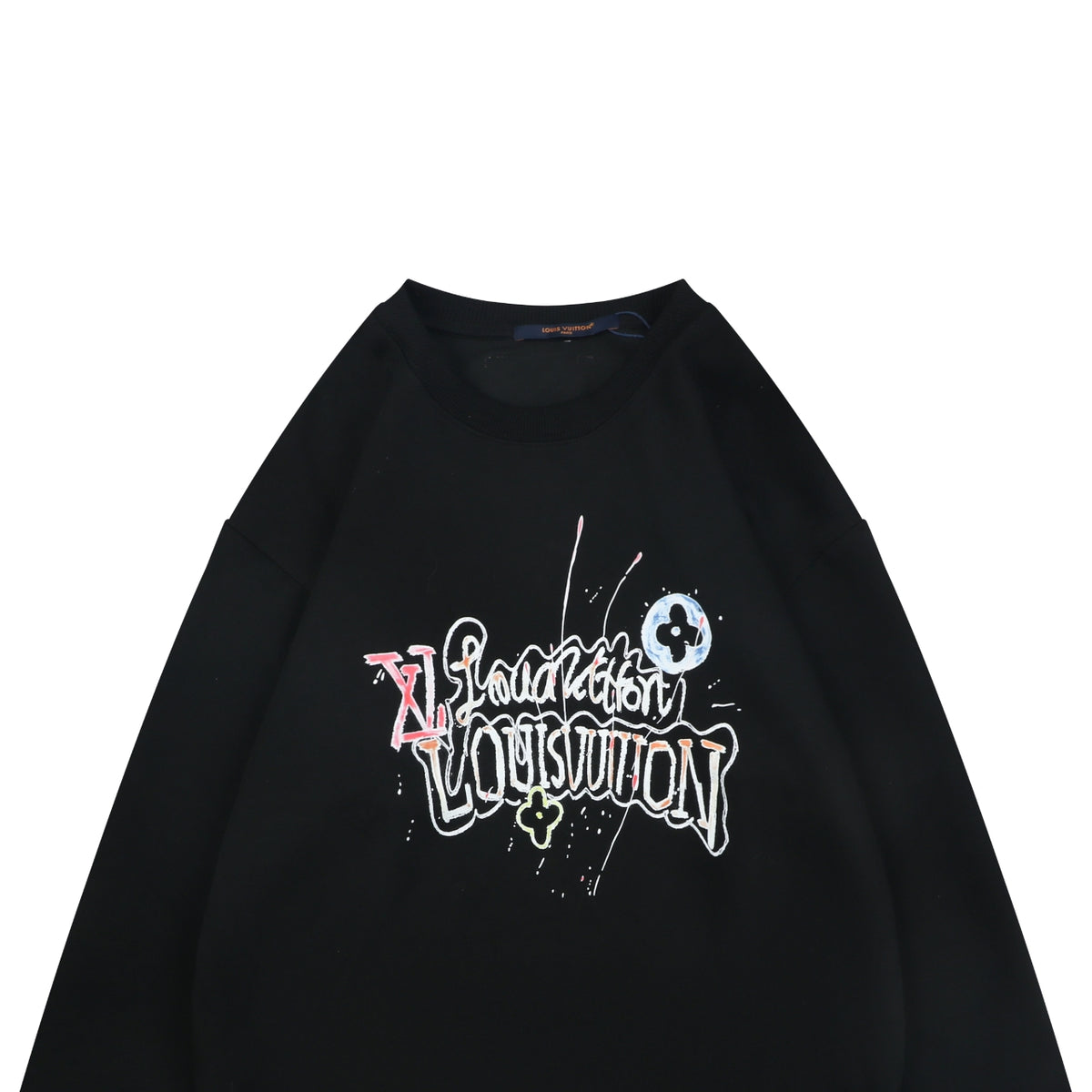 Louis Vuitton Hand-Painted Graffiti Monogram Lettering Crewneck Sweatshirt - Black