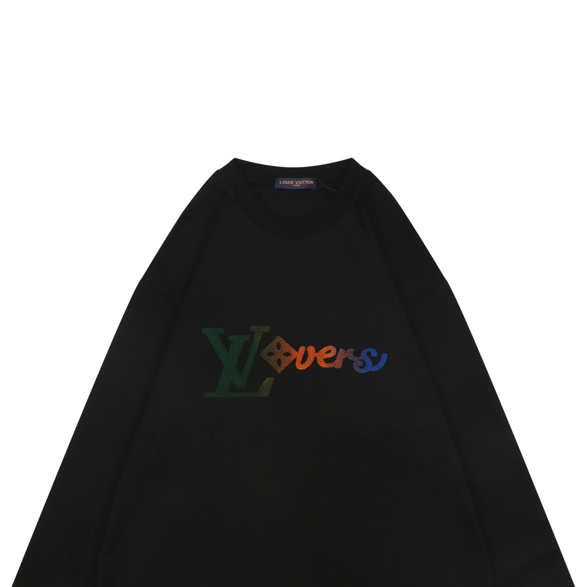 Louis Vuitton Gradient Monogram Signature Flocked Lettering Long-Sleeve T-Shirt - Black