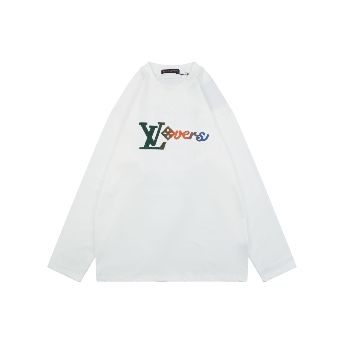 Louis Vuitton Gradient Monogram Signature Flocked Lettering Long-Sleeve T-Shirt - White