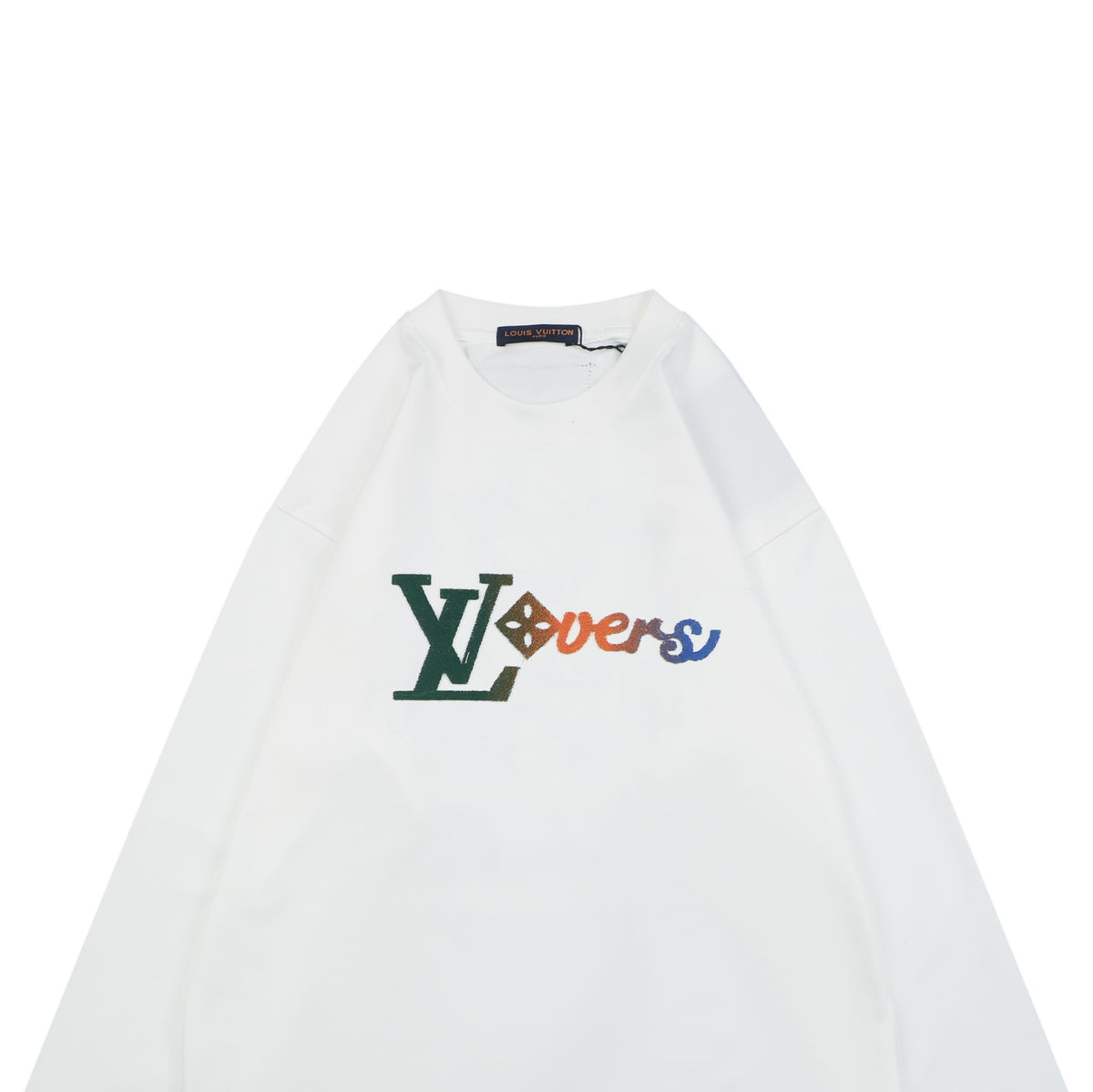 Louis Vuitton Gradient Monogram Signature Flocked Lettering Long-Sleeve T-Shirt - White