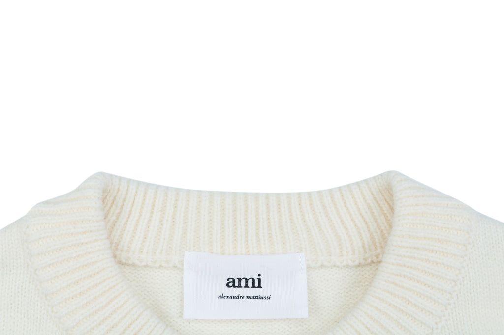 AMI Paris Ami de Cœur Heart Logo Crewneck Cardigan - Ivory