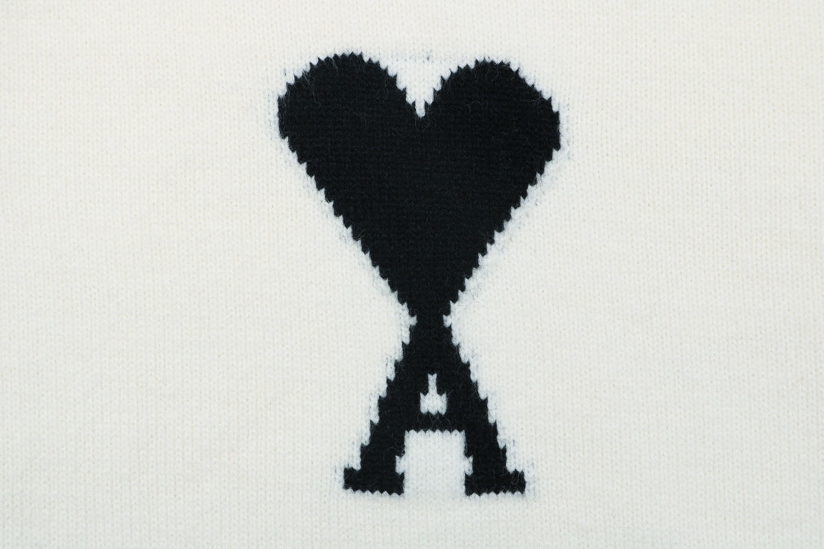 AMI Paris Ami de Cœur Heart Logo Crewneck Cardigan - Ivory