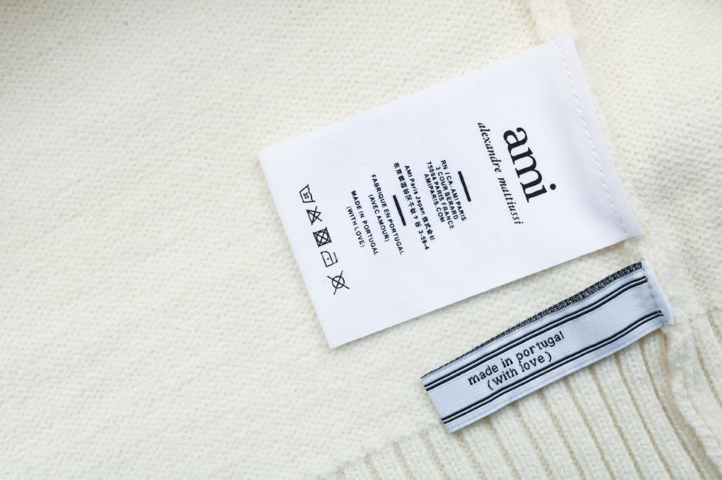AMI Paris Ami de Cœur Heart Logo Crewneck Cardigan - Ivory