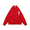 AMI Paris Ami de Cœur Heart Logo Crewneck Cardigan - Red
