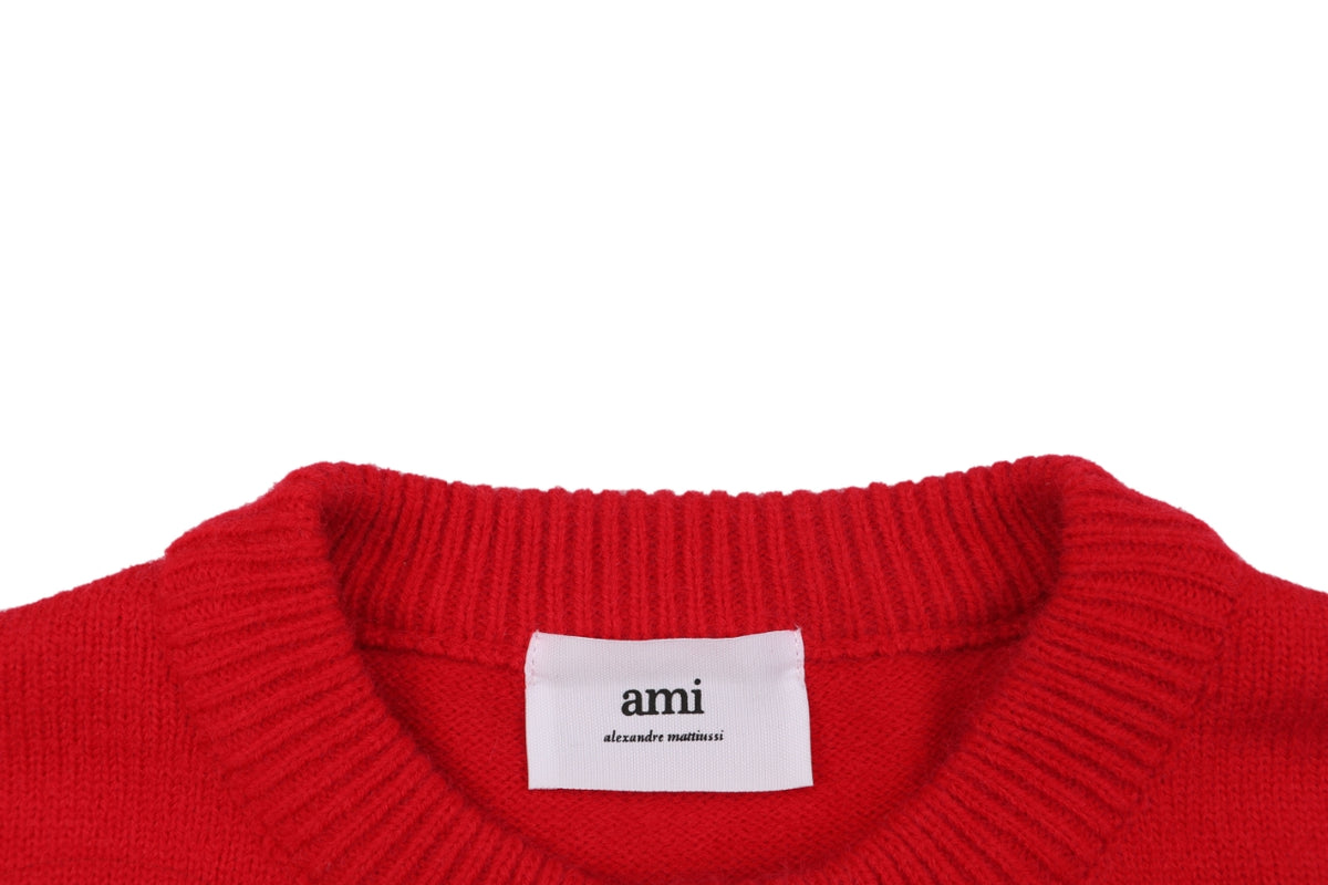 AMI Paris Ami de Cœur Heart Logo Crewneck Cardigan - Red