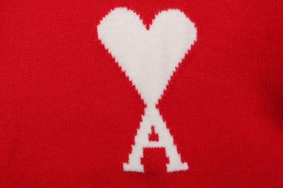 AMI Paris Ami de Cœur Heart Logo Crewneck Cardigan - Red
