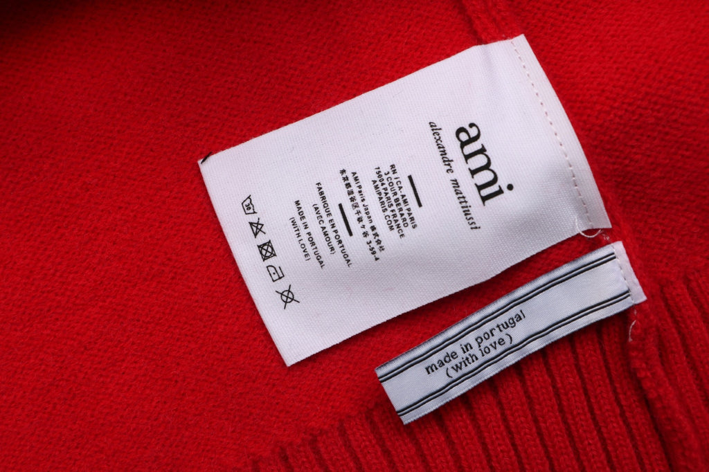 AMI Paris Ami de Cœur Heart Logo Crewneck Cardigan - Red