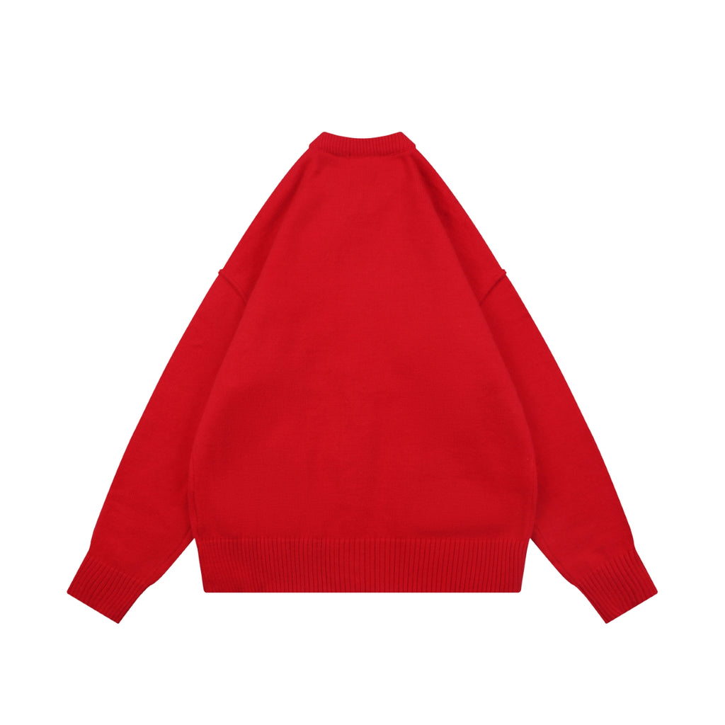 AMI Paris Ami de Cœur Heart Logo Crewneck Cardigan - Red