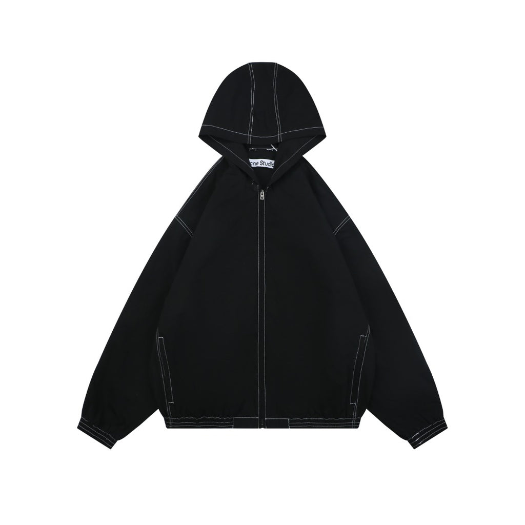Acne Studios 1996 Contrast-Stitch Tonal Wordmark Hooded Zip Jacket - Black