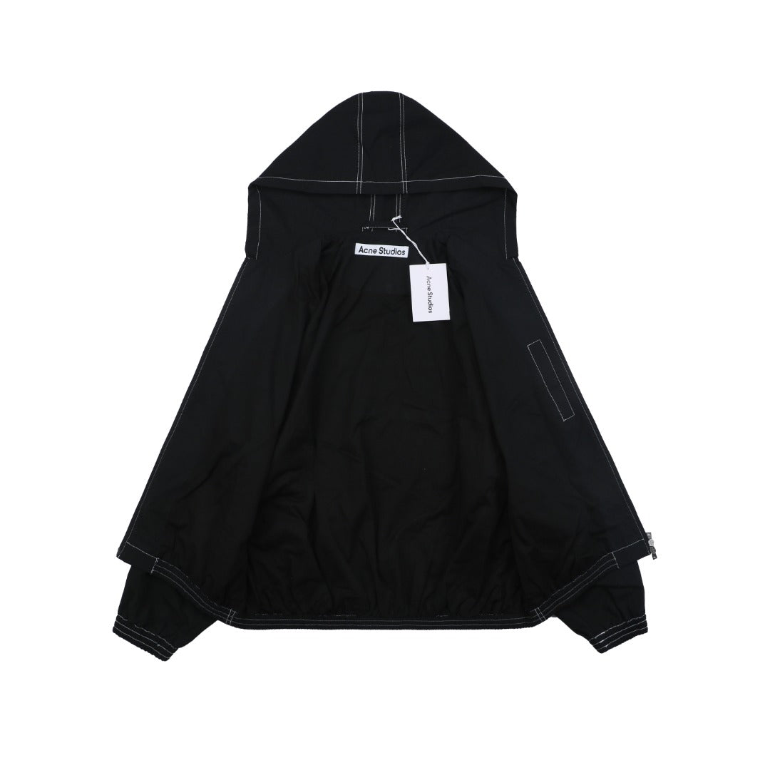 Acne Studios 1996 Contrast-Stitch Tonal Wordmark Hooded Zip Jacket - Black