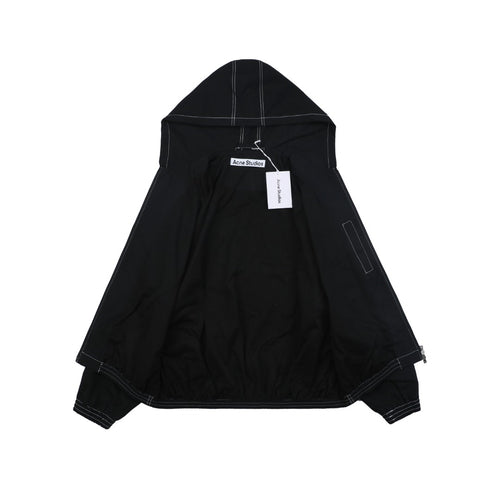 Acne Studios 1996 Contrast-Stitch Tonal Wordmark Hooded Zip Jacket - Black