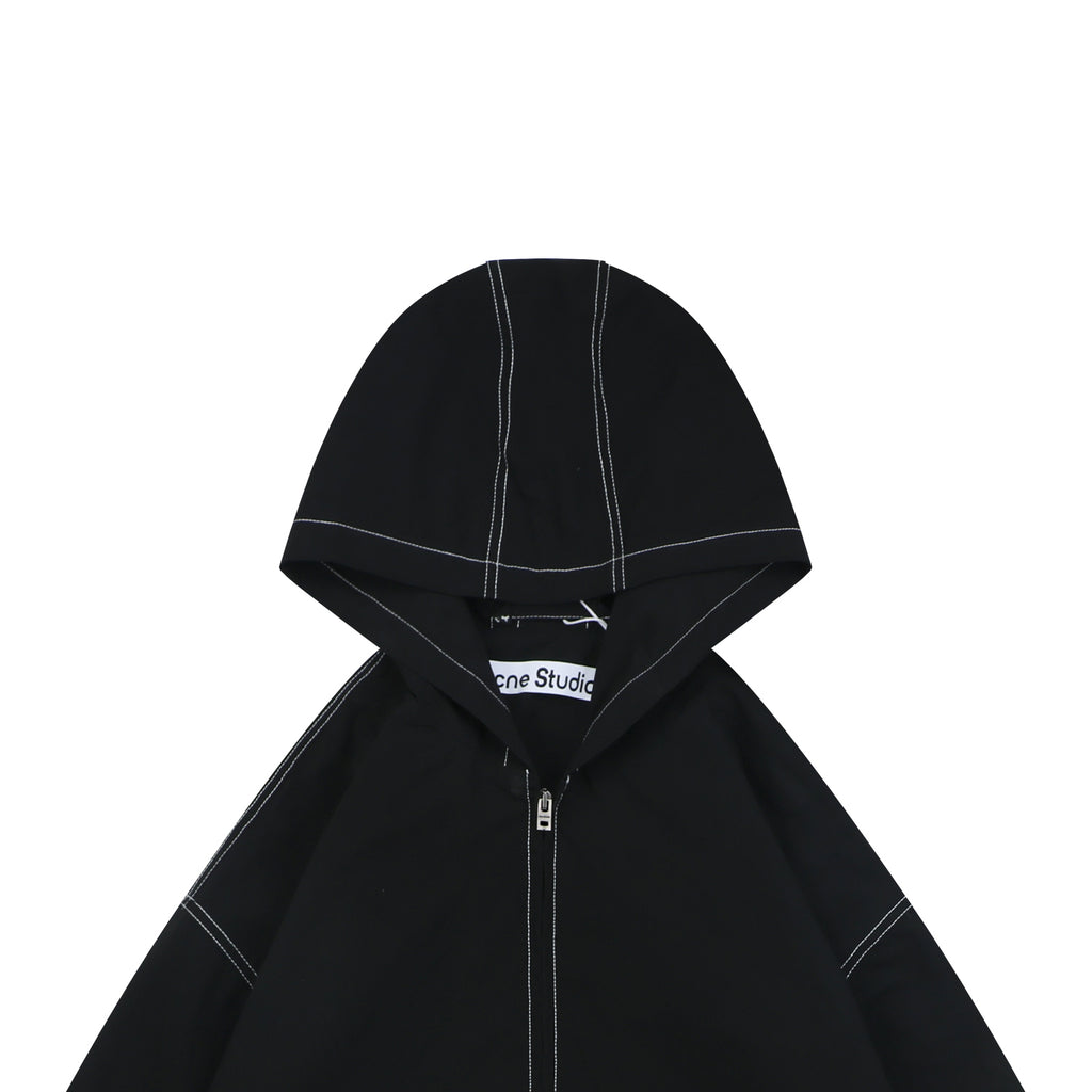 Acne Studios 1996 Contrast-Stitch Tonal Wordmark Hooded Zip Jacket - Black