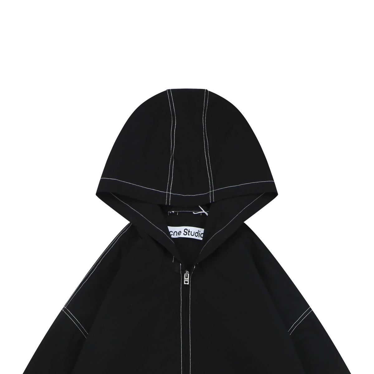 Acne Studios 1996 Contrast-Stitch Tonal Wordmark Hooded Zip Jacket - Black