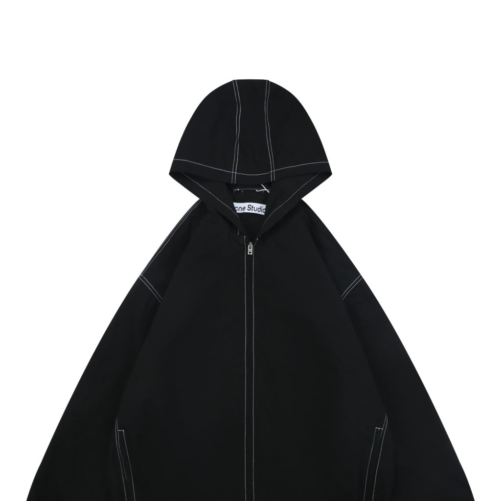 Acne Studios 1996 Contrast-Stitch Tonal Wordmark Hooded Zip Jacket - Black