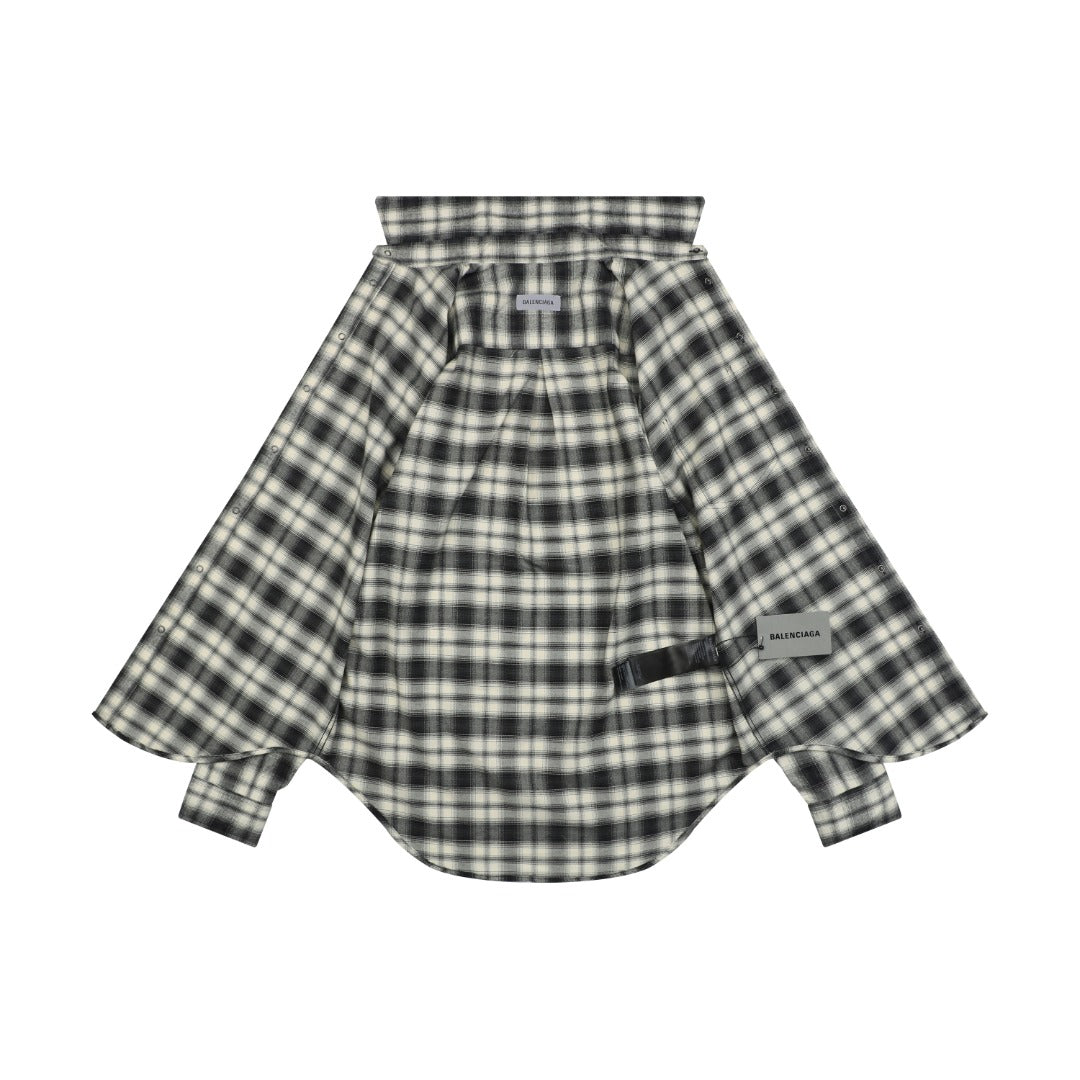 Balenciaga Black-and-White Check Chest-Pocket Paris Micro-Label Long-Sleeve Shirt