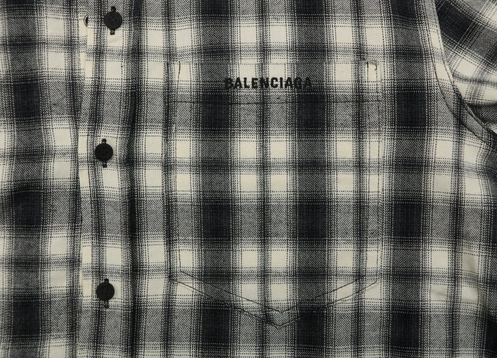 Balenciaga Black-and-White Check Chest-Pocket Paris Micro-Label Long-Sleeve Shirt
