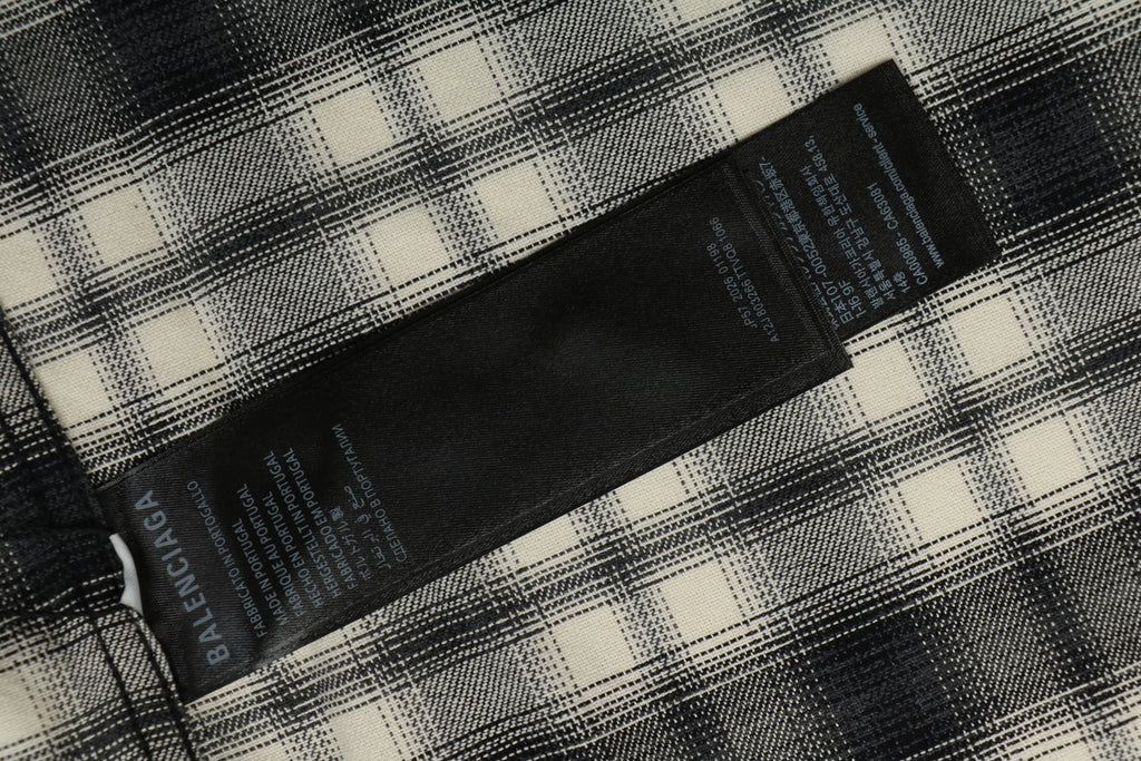 Balenciaga Black-and-White Check Chest-Pocket Paris Micro-Label Long-Sleeve Shirt