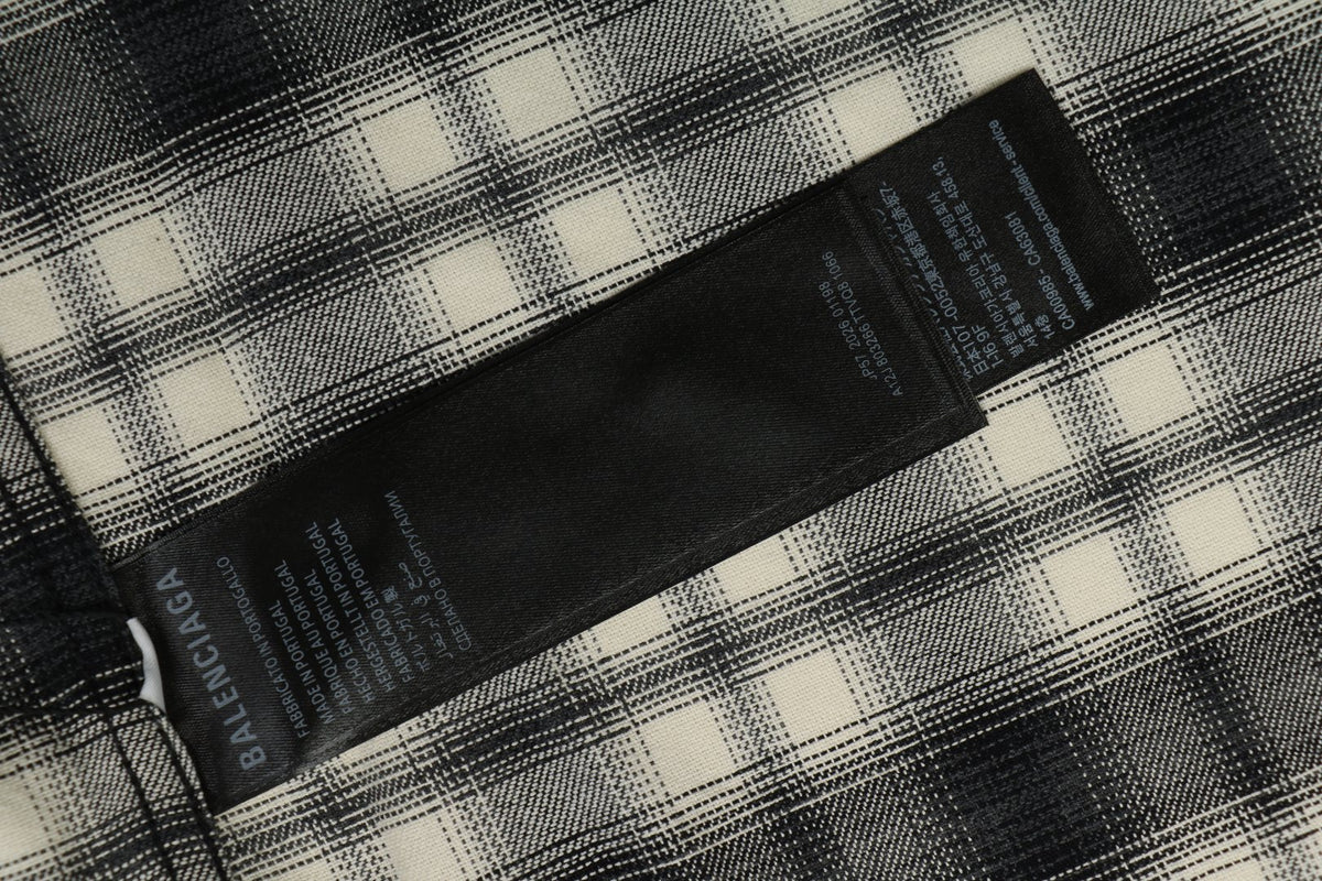 Balenciaga Black-and-White Check Chest-Pocket Paris Micro-Label Long-Sleeve Shirt