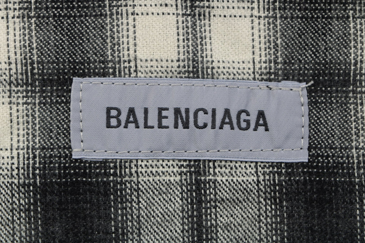 Balenciaga Black-and-White Check Chest-Pocket Paris Micro-Label Long-Sleeve Shirt