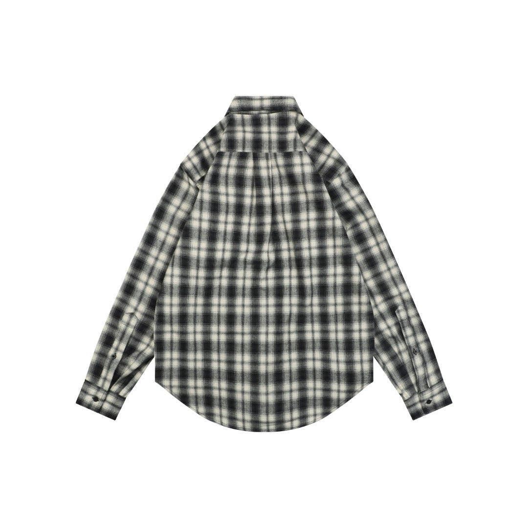 Balenciaga Black-and-White Check Chest-Pocket Paris Micro-Label Long-Sleeve Shirt