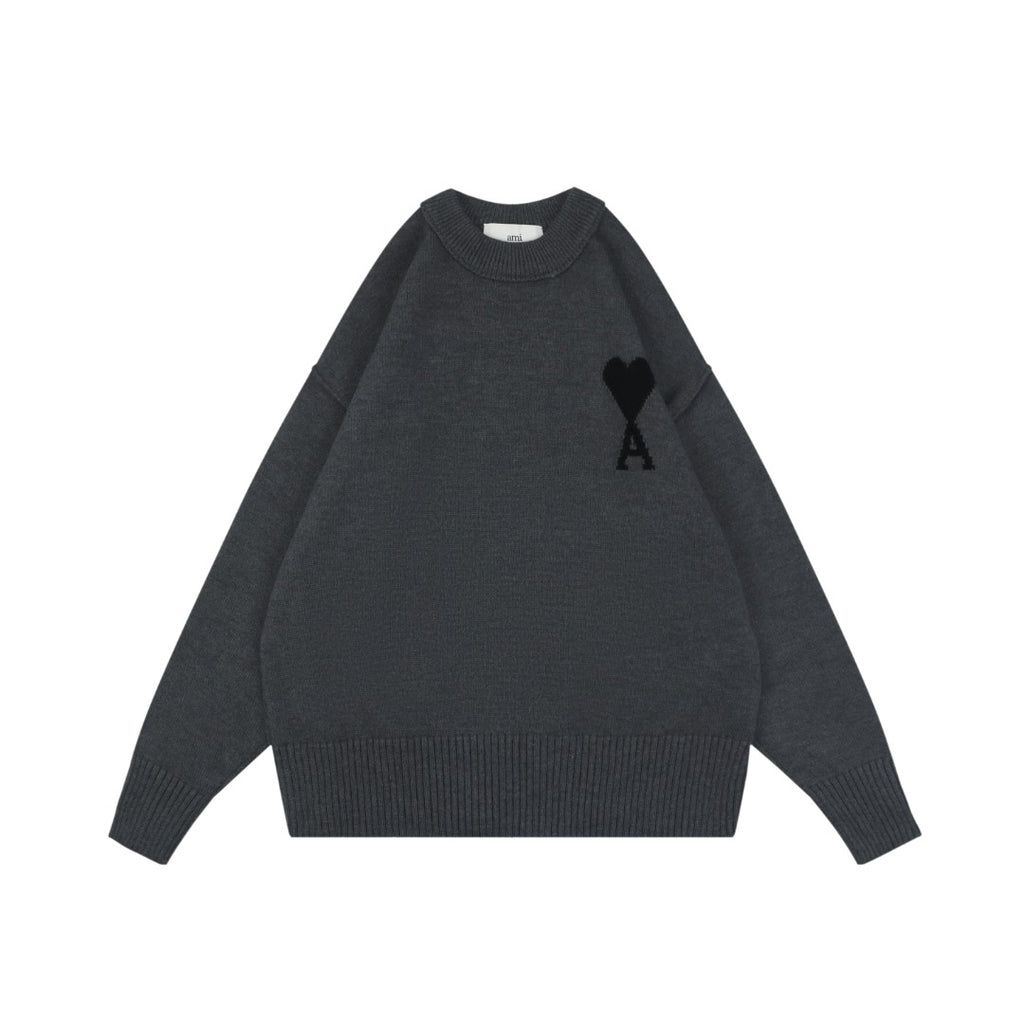 AMI Paris 25FW Ami de Cœur Tonal Heart Logo Crewneck Sweater - Dark Grey