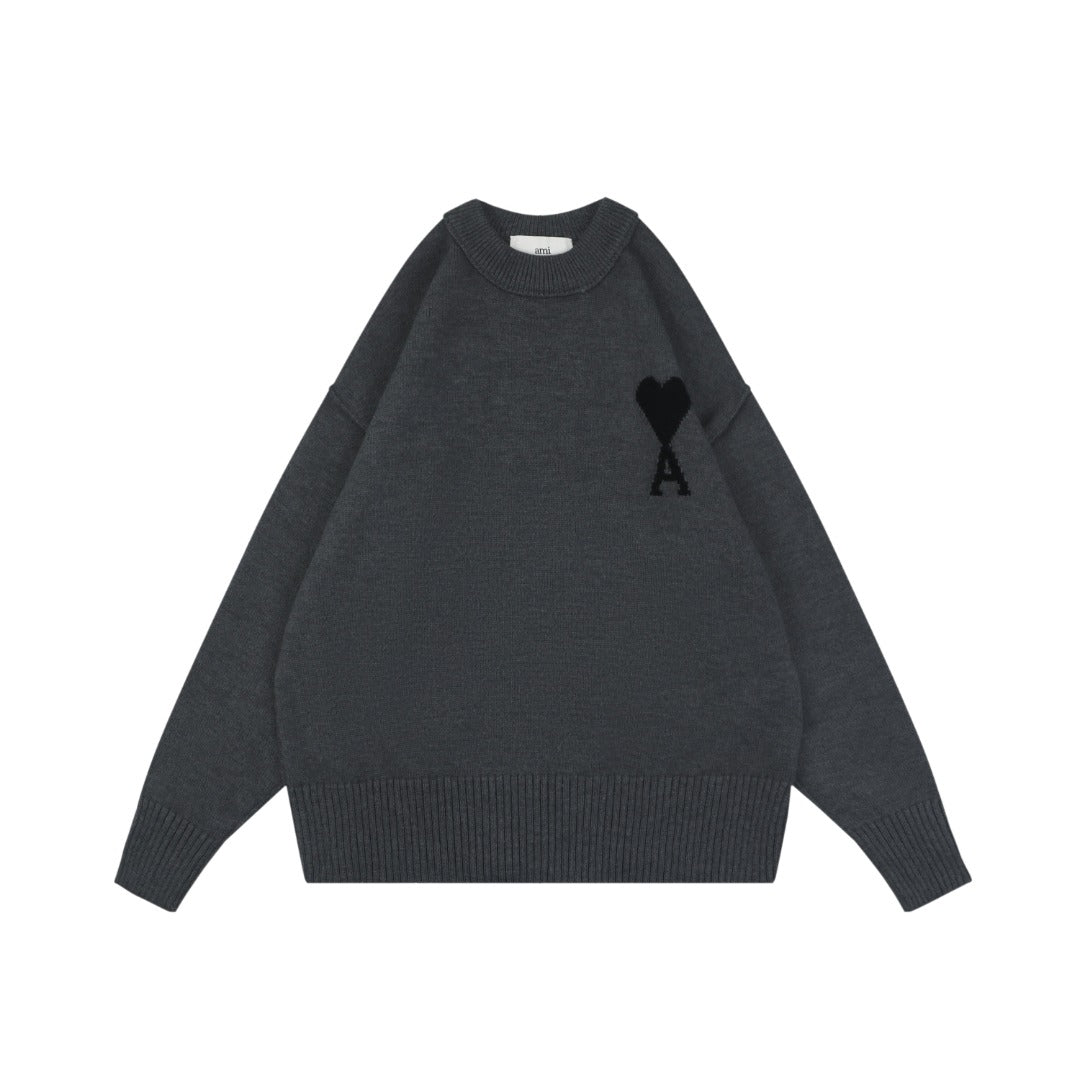 AMI Paris 25FW Ami de Cœur Tonal Heart Logo Crewneck Sweater - Dark Grey