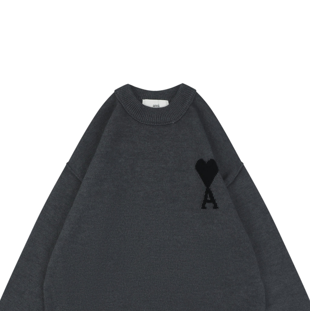 AMI Paris 25FW Ami de Cœur Tonal Heart Logo Crewneck Sweater - Dark Grey