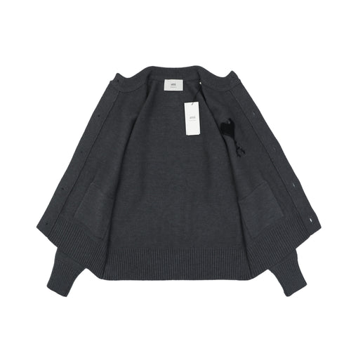 AMI Paris 25FW Ami de Cœur Tonal Heart Logo Crewneck Cardigan - Dark Grey