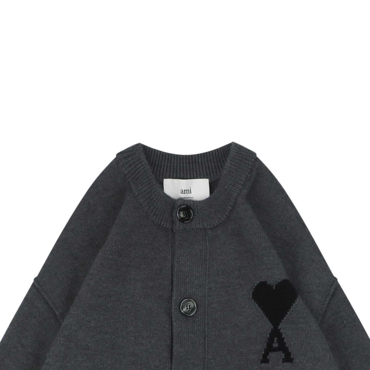 AMI Paris 25FW Ami de Cœur Tonal Heart Logo Crewneck Cardigan - Dark Grey