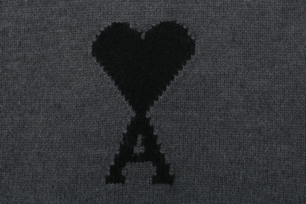 AMI Paris 25FW Ami de Cœur Tonal Heart Logo Crewneck Cardigan - Dark Grey