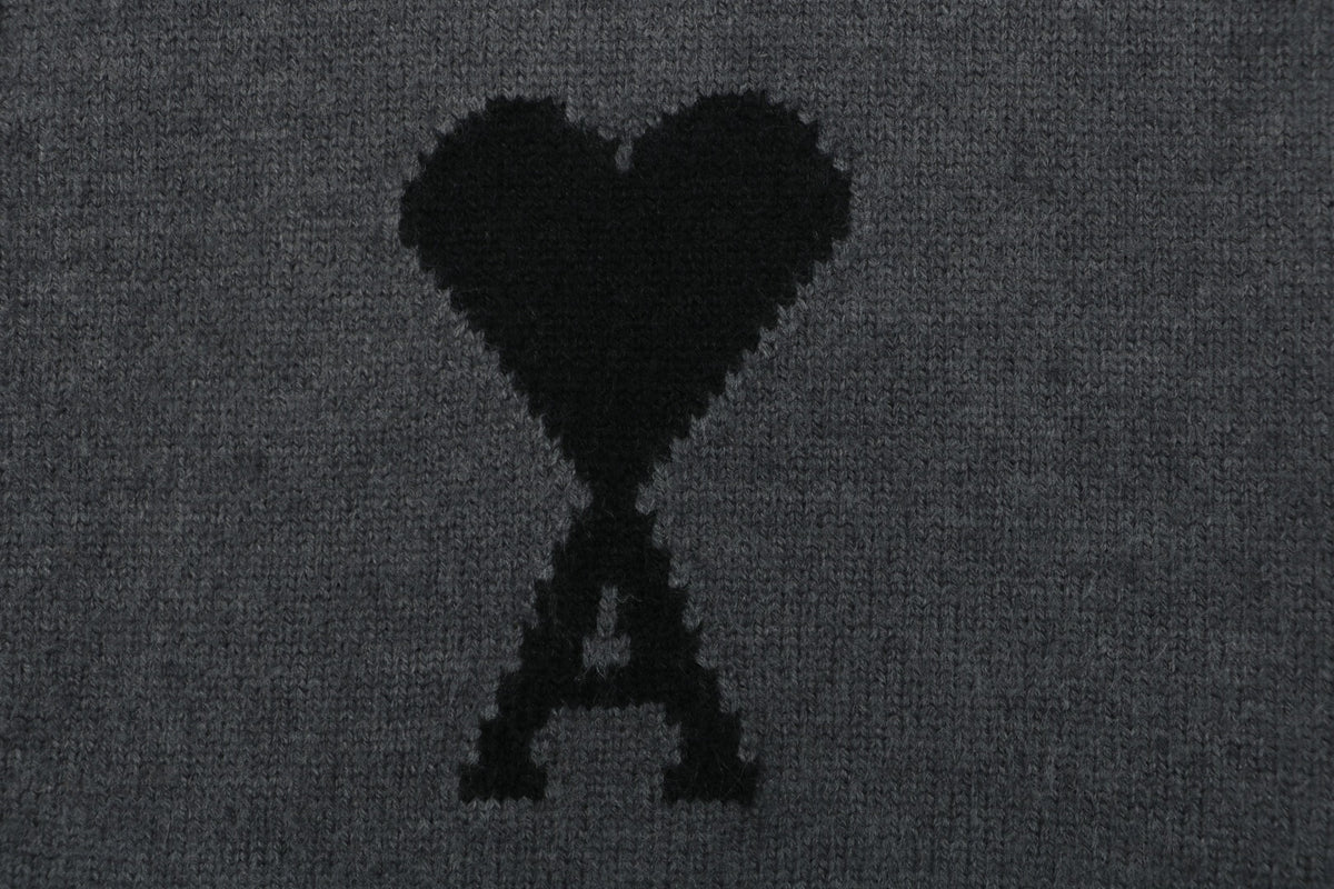 AMI Paris 25FW Ami de Cœur Tonal Heart Logo Crewneck Cardigan - Dark Grey