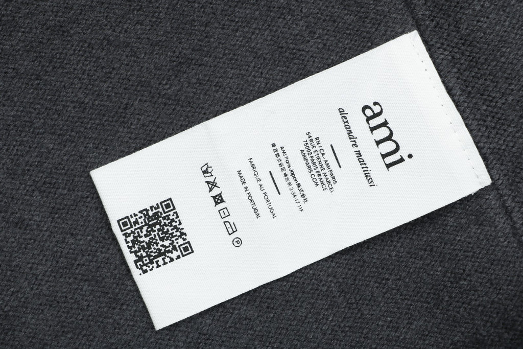 AMI Paris 25FW Ami de Cœur Tonal Heart Logo Crewneck Cardigan - Dark Grey