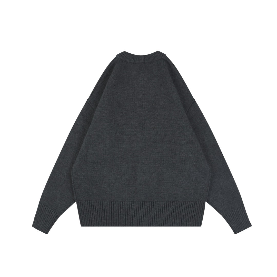 AMI Paris 25FW Ami de Cœur Tonal Heart Logo Crewneck Cardigan - Dark Grey